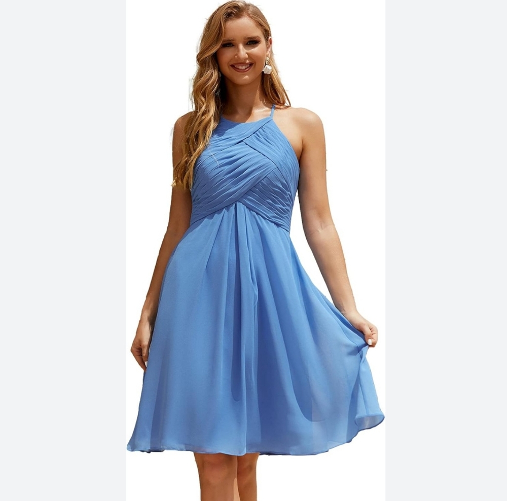 Elegant Blue Halter Dress